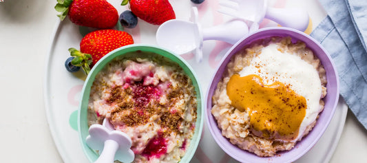 Healthy breakfast for babies with grabease self-feeding fork and spoon sets