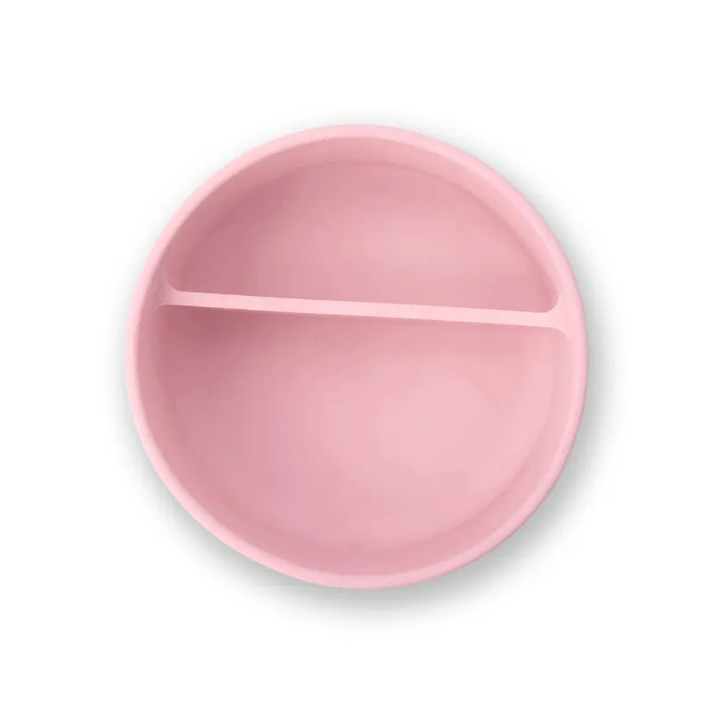 Pink Silicone Suction Bowl for Baby with divide in the middle