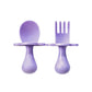 Lavendar Infant Self-Feeding Fork and Spoon Set with a short handle and choke-guard