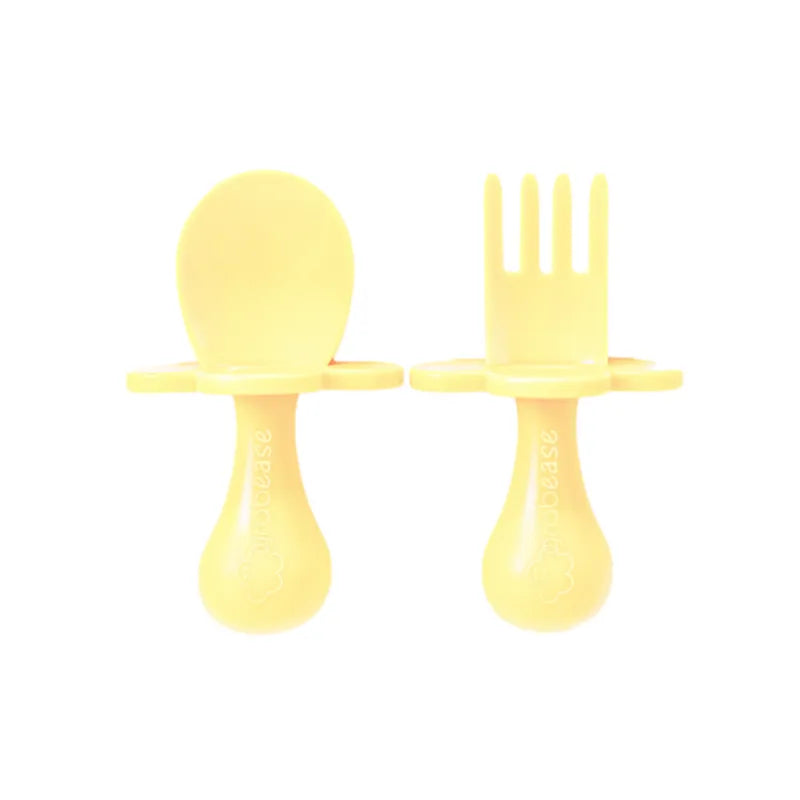 Lemon Infant Self-Feeding Fork and Spoon Set with a short handle and choke-guard