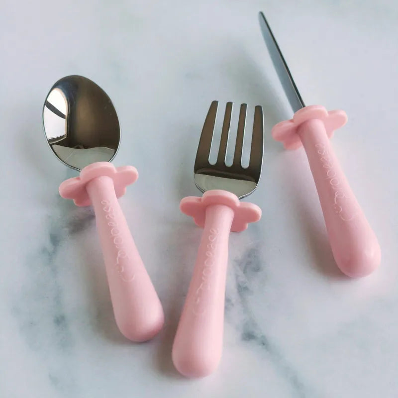 Pink Stainless Steel Toddler Cutlery Set with Knife 