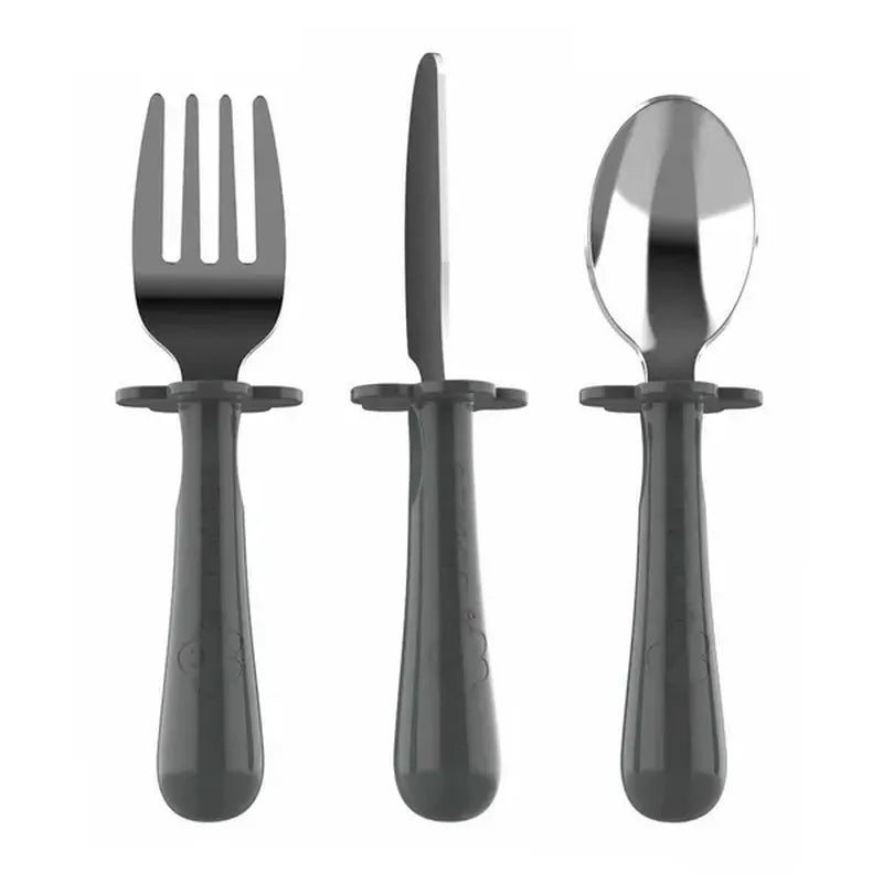 Grey Stainless Steel Toddler Cutlery Set – Stage 3